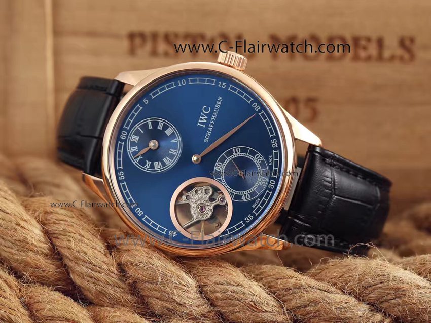 IWC Regulateur Watch Rose Gold Blue Tourbillon Face